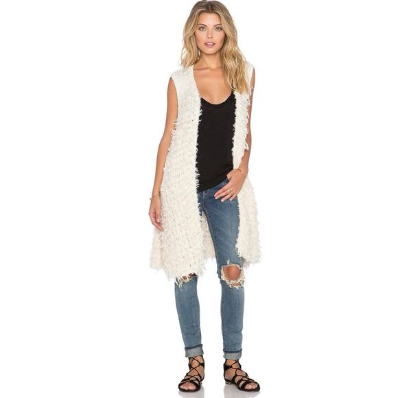 Free People Rolling Stone Furry Vest Long Length Faux Fur Boho Size XS Ivory - Picture 1 of 16